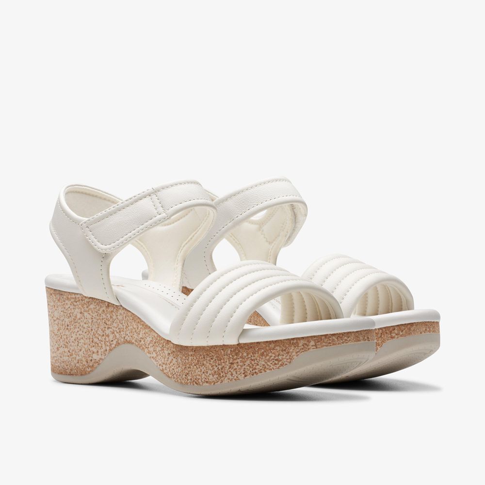 White Clarks Women's Chelseah Gem Wedge Sandals | 718XOLYIP