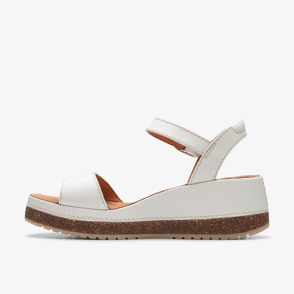 White Clarks Women's Kassanda Lily Wedge Sandals | 179WCULOF