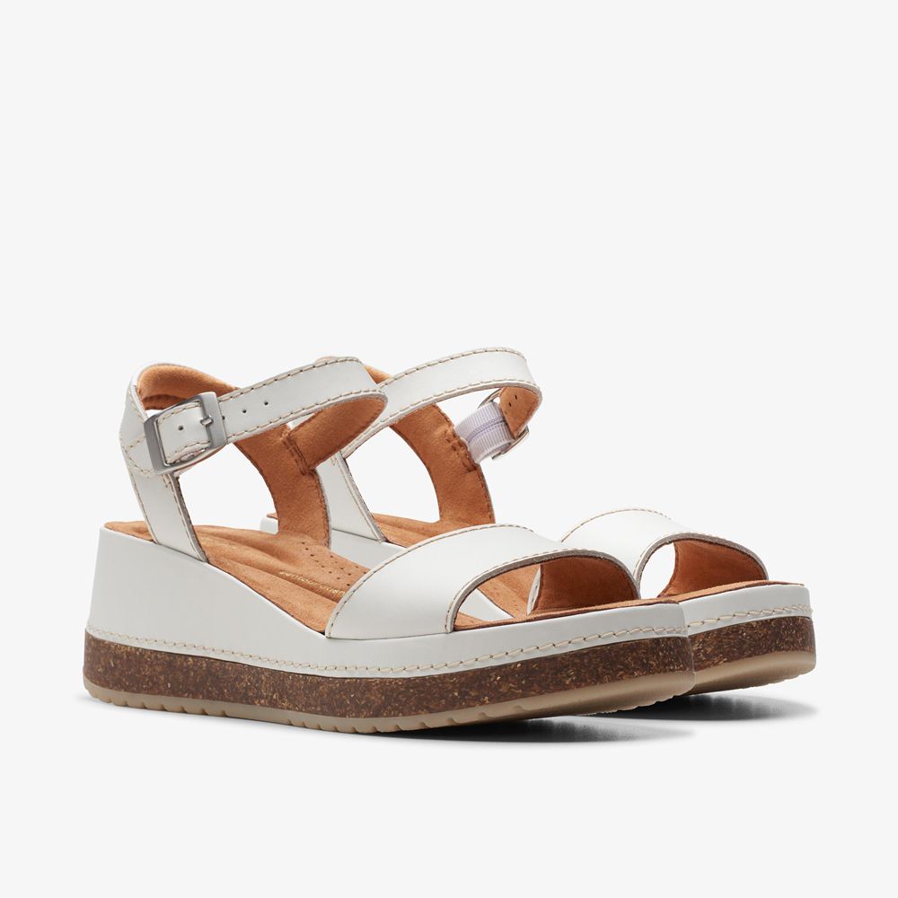 White Clarks Women's Kassanda Lily Wedge Sandals | 179WCULOF