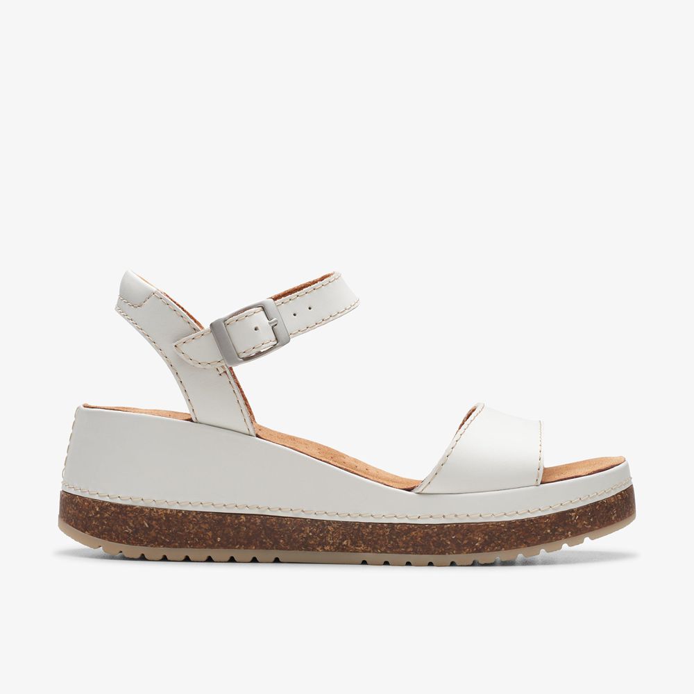 White Clarks Women\'s Kassanda Lily Wedge Sandals | 179WCULOF