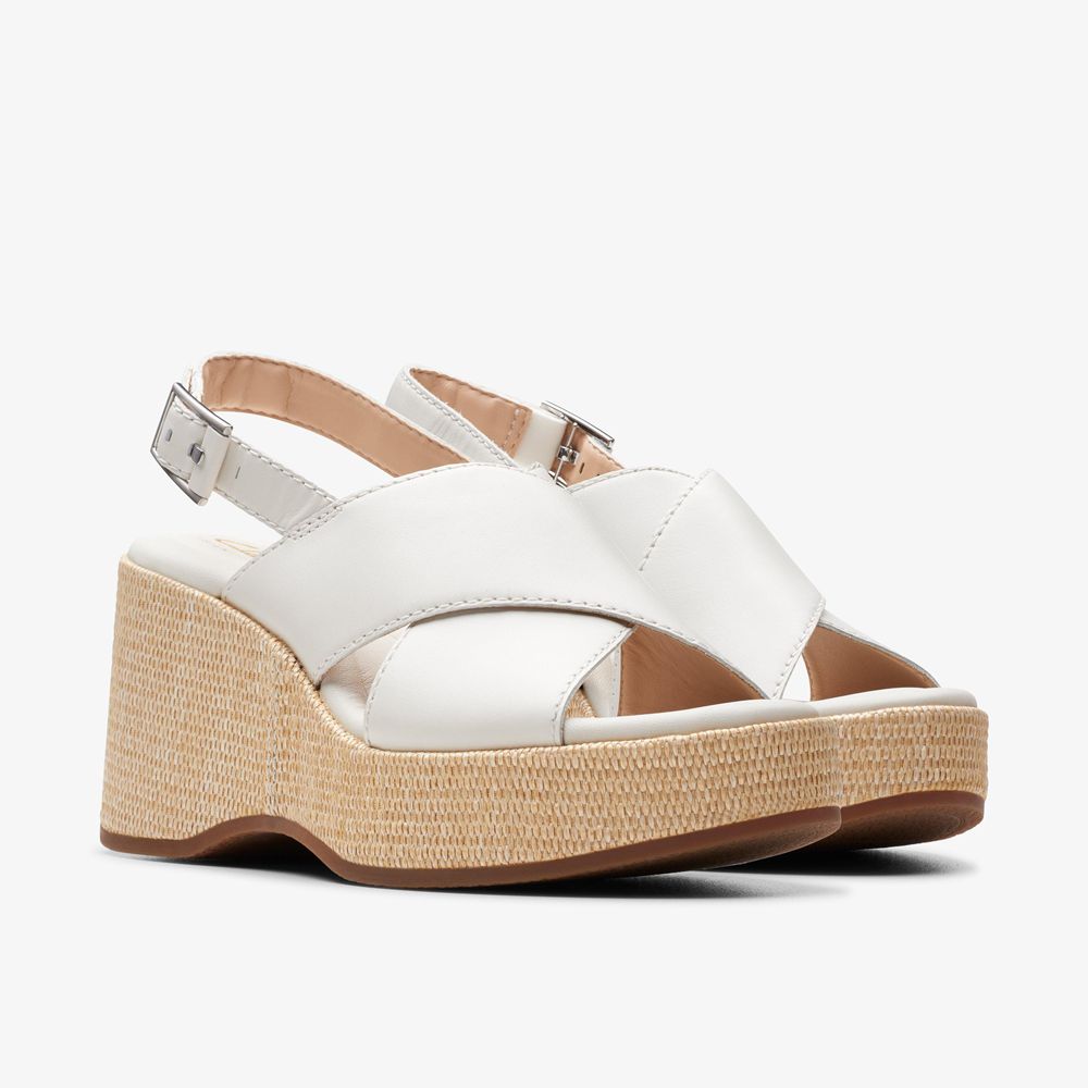 White Clarks Women's Manon Wish Wedge Sandals | 862URAJFX