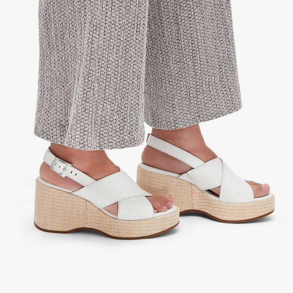 White Clarks Women's Manon Wish Wedge Sandals | 862URAJFX