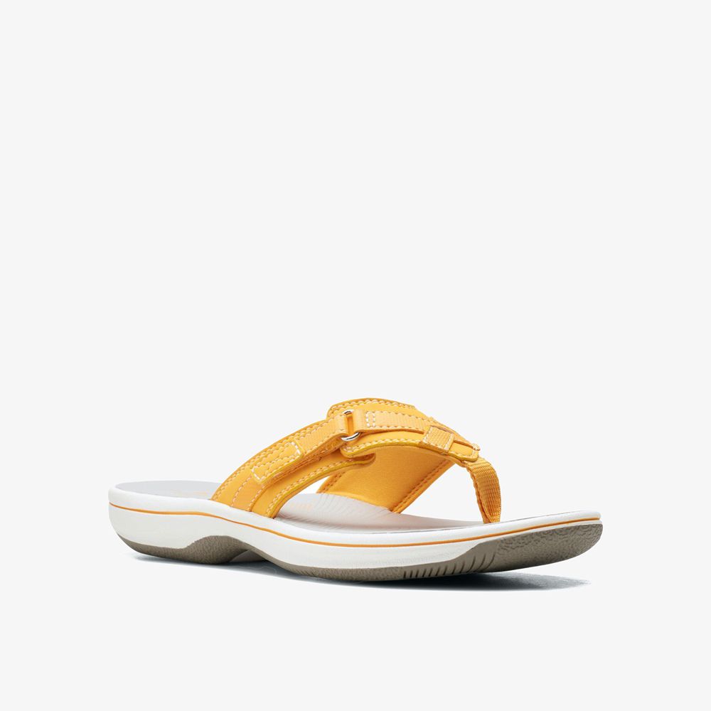 Yellow Clarks Women's Breeze Sea Flip Flops | 270IJRWGL