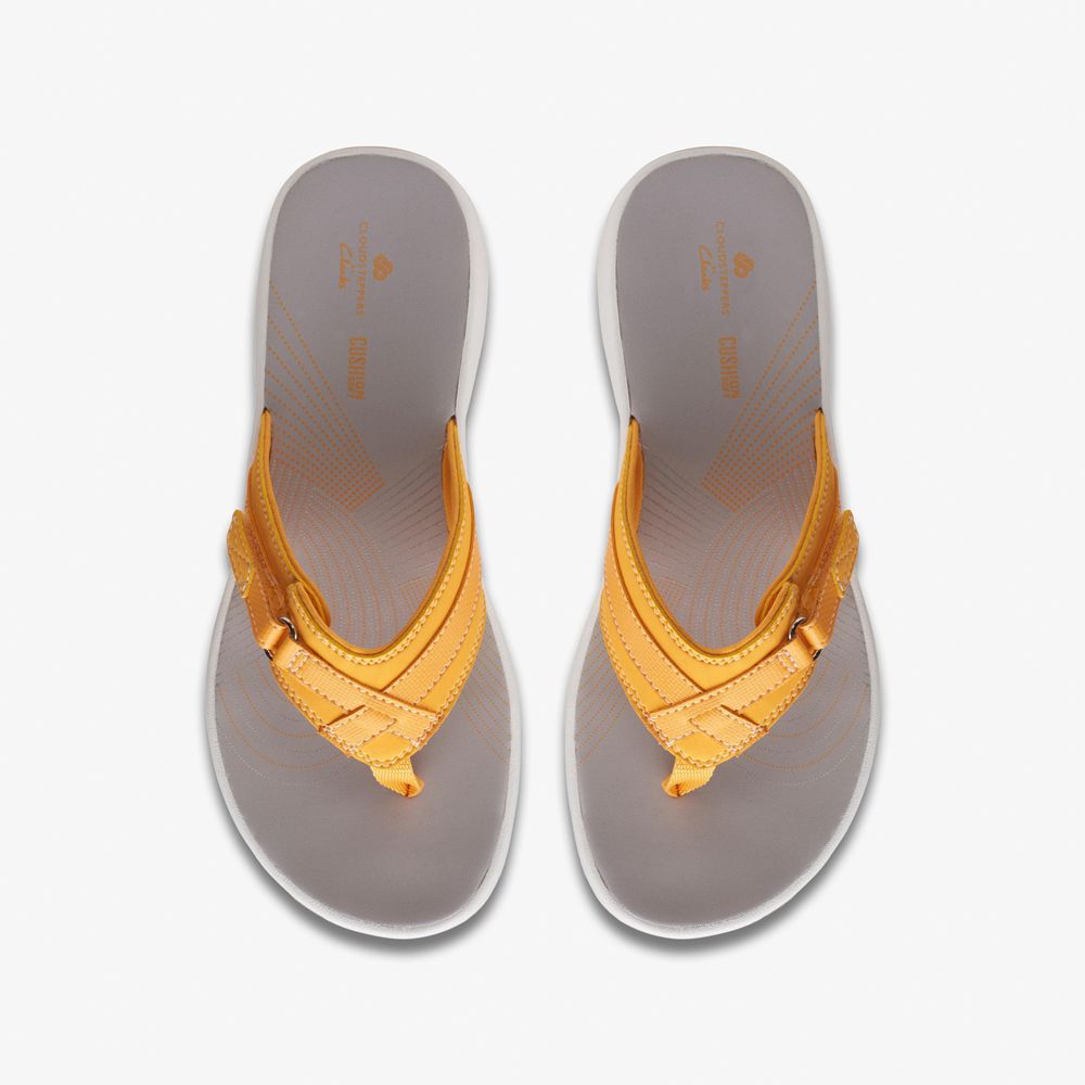 Yellow Clarks Women's Breeze Sea Flip Flops | 270IJRWGL